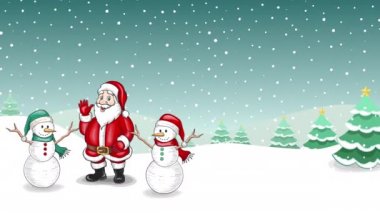 Kardan adam kış manzaralı Noel Baba