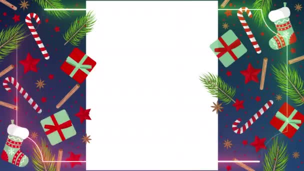 Karácsonyi Újévi Dekorációk Neon Light Frame Sablonnal Kreatív Nyaralás Animációs — Stock videók
