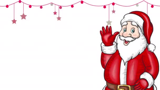 Ročník Ručně Kreslený Santa Claus Waving Hand White Prázdné Pozadí — Stock video