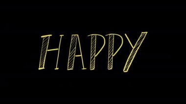 happy lettering on black background, new year concept 