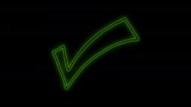 neon check sign on black background animated footage