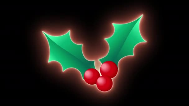 Neon Holly Berries Festive New Year Animated Footage — 图库视频影像