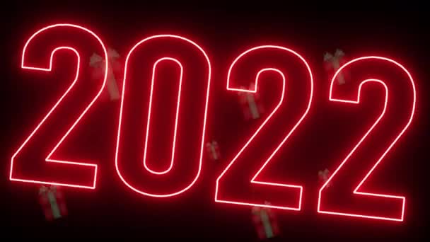 Neon Festive Footage 2022 Happy New Year — Vídeos de Stock