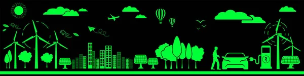 Set Green Energy Power Lines Vector Illustration — Archivo Imágenes Vectoriales