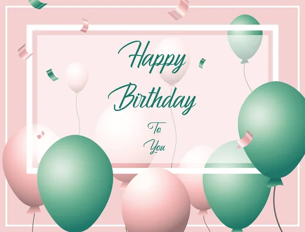 Happy Birthday Card Balloons Confetti Vector Illustration — Stock Vector