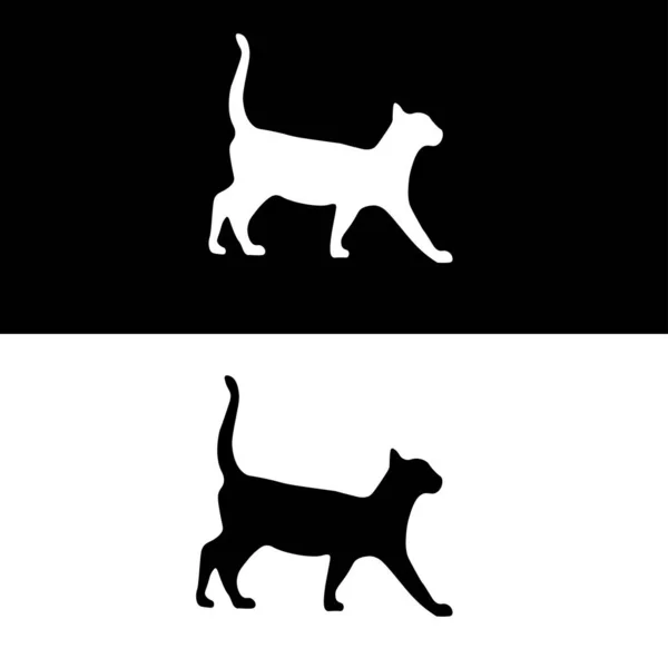 黒と白のベクトル隔離猫シルエットイラスト 動物のシルエットを歩く ベクトルキャットデザイン要素 — ストックベクタ