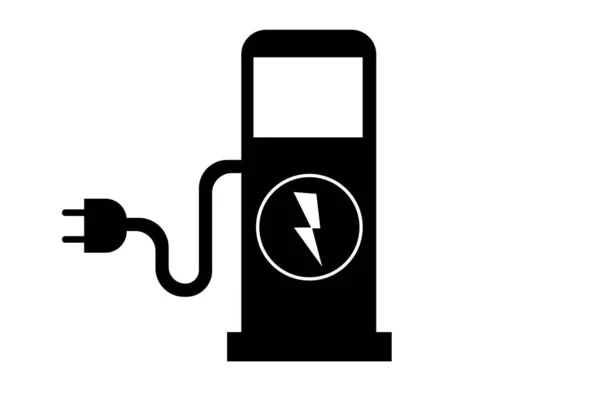 Elektrikli araba şarj ikonu. Siluet şarj ikonu çizimi. Alternatif enerji kavramı. Beyaz arkaplanda izole.