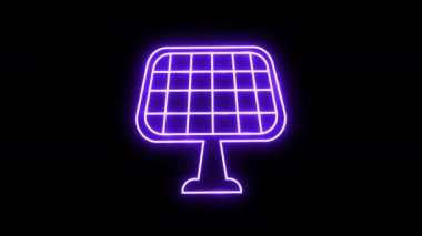 Parlayan neon hattı Güneş enerjisi simgesi siyah arkaplanda izole edildi. 
