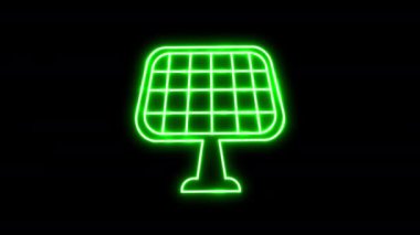 Parlayan neon hattı Güneş enerjisi simgesi siyah arkaplanda izole edildi. 