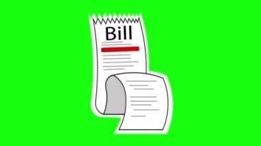 Amerikan Doları ile Animasyon Bill Illustration. Ödeme ve Bankacılık Tasarım Elementleri Simgeleri Yeşil Ekran 'da izole edildi. Teybi ve Dolar Resimleri Kağıt Makbuzu 'nu kontrol et.