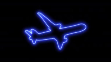 Neon Lights Uçak Animasyonu. Parlayan Işık Planı Simgesi Resimleri. Hava taşımacılığı elementi.