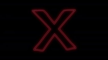 El çizimi kırmızı renkli, neon ışıklı X işareti. Siyah Arkaplan 'da Kırmızı Neon X harfi animasyonu. Büyük harf alfabesinde dairesel bir yolda parlayan neon çizgisi. Parlayan Led Light X izole tasarım ögesi