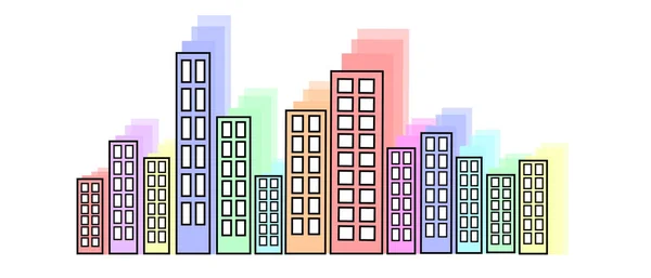 Paisaje Ciudad Vectorial Iconos Edificios Coloridos Ciudad Con Windows Pastel — Archivo Imágenes Vectoriales