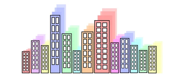 Vector City Peyzajı. Pencereli Şehir Renkli Binalar Simgeleri. Pastel renkler ikonik kasaba manzarası. Şehir manzarası simgeleri.
