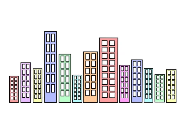 Paisaje Ciudad Vectorial Iconos Edificios Coloridos Ciudad Con Windows Pastel — Archivo Imágenes Vectoriales