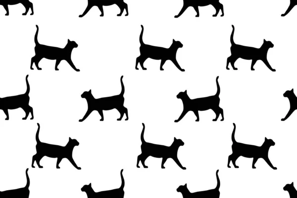 Silhouette Black White Cats White Background Animals Textured Wallpaper Wrapping — Stock Vector