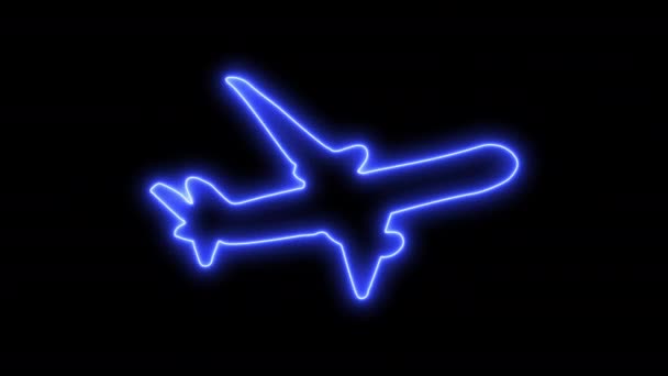 ネオンライト飛行機アニメーション 光面アイコンのイラストを描く 航空輸送の要素 — ストック動画