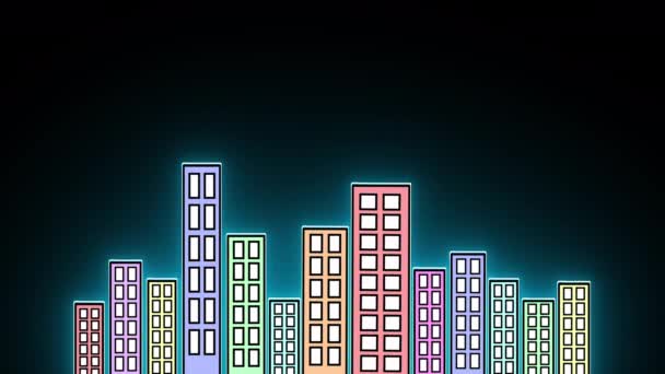 Animación Cityscape Con Brillantes Luces Neón Colores Paisaje Urbano Animado — Vídeos de Stock