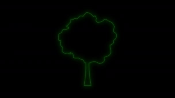 Grön Färg Neon Tree Animation Isolerad Svart Bakgrund Konceptdesignelement För — Stockvideo