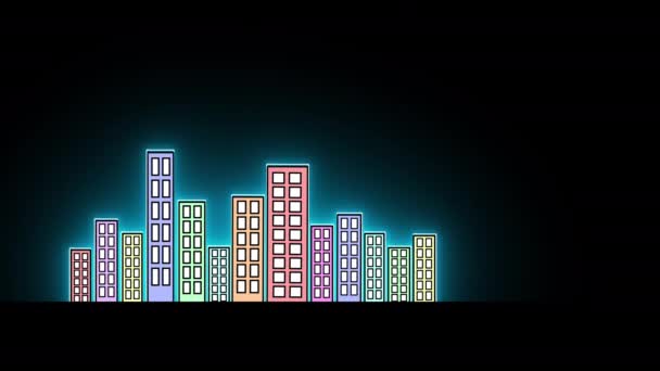 Cityscape Анимация Яркими Красочными Неоновыми Огнями Анимированный Городской Пейзаж Цифровым — стоковое видео