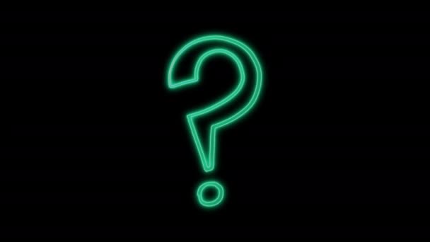 Färgglada Neonljus Fråga Mark Icon Design Glödande Frågetecken För Led — Stockvideo