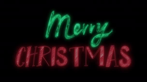 Rote Und Grüne Neonlichter Merry Christmas Glowing Text Led Light — Stockvideo