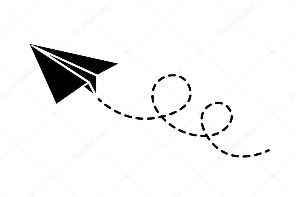 Silhouette paper plane illustration isolated on white background. paper plane. Flying paper plane icon design element.