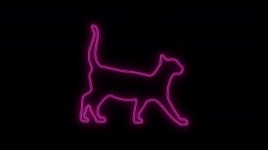 Pembe Renkli Neon Hattı Hafif Kedi Simgesi animasyonu. Siyah arka planda izole edilmiş. Parlayan neon çizgi kedi animasyonu. Dijital kedi ikonu. Led Light Hayvan.