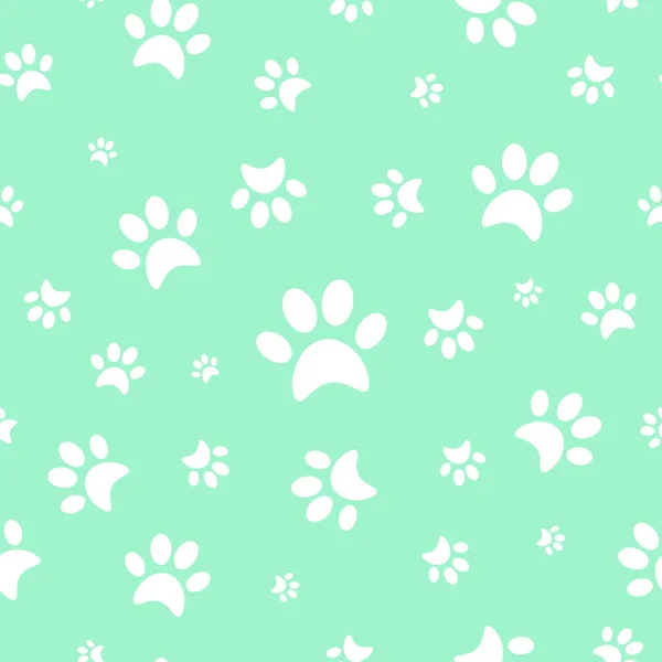 Silhouette White Color Cat Footprints Pastel Green Color Background Vector — Stock Vector