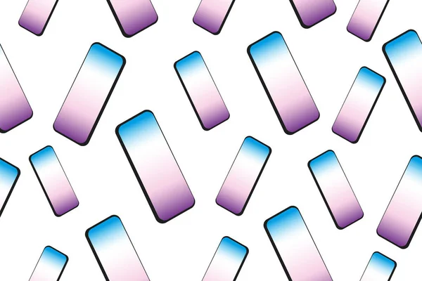 Beyaz Arkaplanda Akıllı Telefon Kusursuz Desen. Teknoloji konsepti duvar kağıdı. Modern Aygıt dokusu mavi ve mor ekran renklerinde. Elektronik aygıtlar deseni.