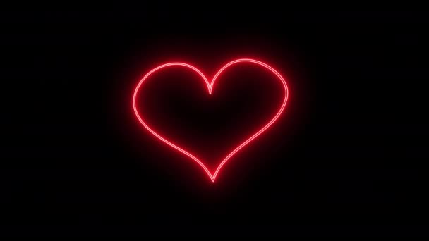 具有红色霓虹灯效果的动画心脏图标在黑色背景上被隔离 情人节设计元素 — 图库视频影像