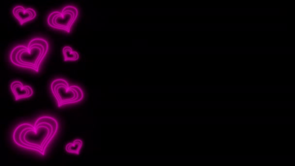 Linee Luminose Rosa Neon Cuori Animazione Isolata Sfondo Nero Amore — Video Stock