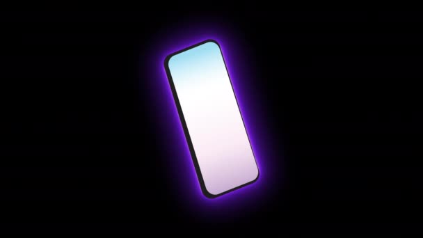 Animation Smartphone Avec Néon Lumière Lumineuse Isolé Sur Fond Noir — Video