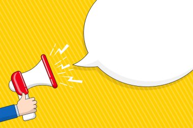 Megafon ile konuşma balonu tutan el