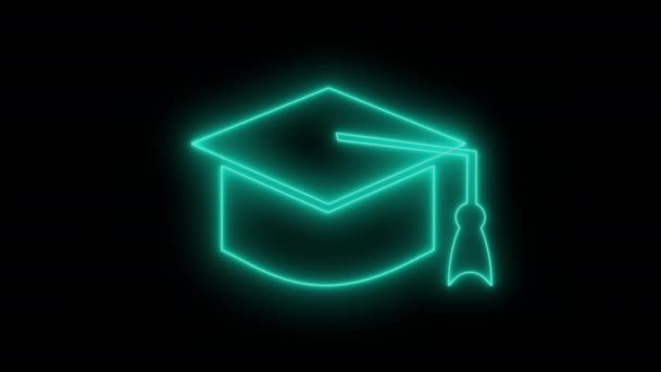 Neon Graduation Cap Light Animáció Modern Szövegsablon — Stock videók