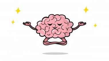 Yoga yapan şirin bir çizgi film beyni, akıl sağlığı konsepti videosu.