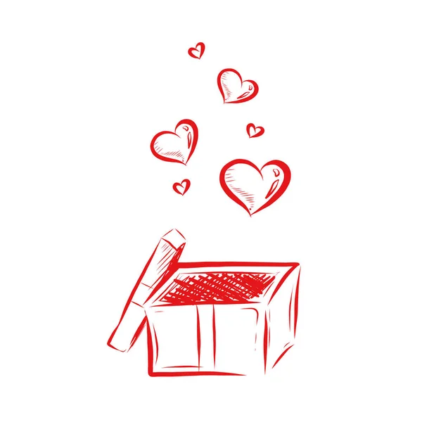 모양의 상자에 사랑의 상징인 삽화를 담았다 — 스톡 벡터