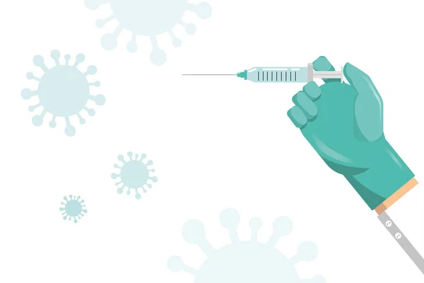 Hand Met Spuit Vaccin Witte Achtergrond Vectorillustratie — Stockvector