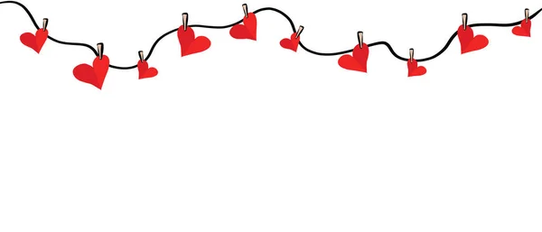 Red Heart Shaped Garland White Background — Stock Vector