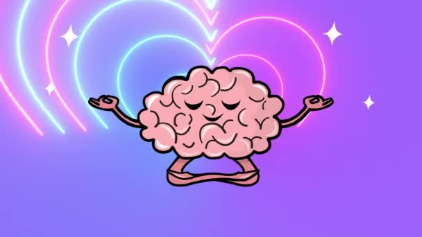 Симпатичный Мультфильм Мозге Занимающемся Йогой Видео Концепции Психического Здоровья — стоковое видео