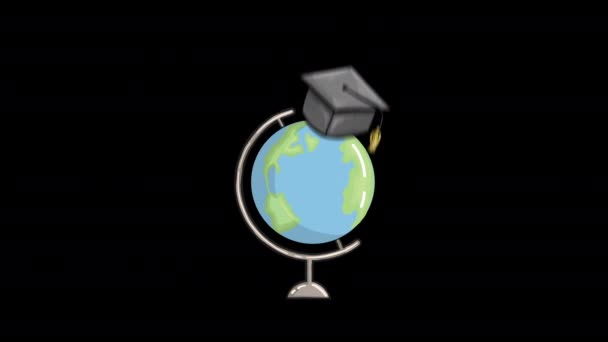 带毕业帽的全球动画 — 图库视频影像