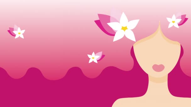 花のある美しい少女のアニメーショングリーティングカードのお祝いの背景 — ストック動画