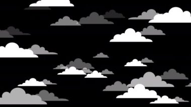 Siyah arkaplanda beyaz bulutlar. animasyon illüstrasyonu.
