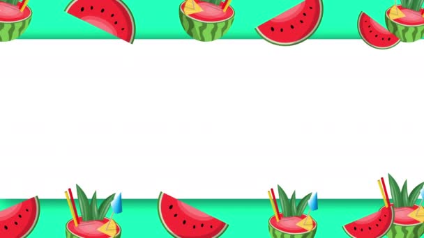 Fundo Quadro Verão Com Melancia Bebidas Frutas Animação Ilustração — Vídeo de Stock