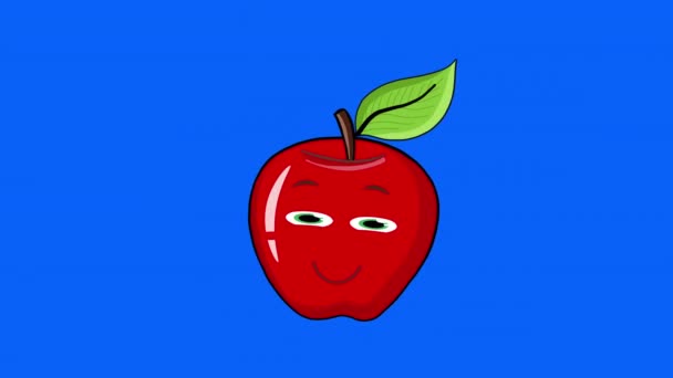 Animación Una Linda Caricatura Una Manzana Bailando Sobre Fondo Azul — Vídeos de Stock