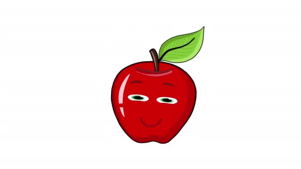 在白色背景上跳舞的苹果的可爱漫画的动画 — 图库视频影像