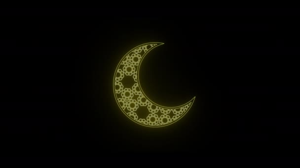 Animación Para Ramadán Kareem Fondo Con Brillante Luna Luz Neón — Vídeo de stock