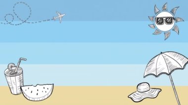 Yaz animasyon geçmişi plaj, içki ve güneş