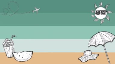 Yaz animasyon geçmişi plaj, içki ve güneş