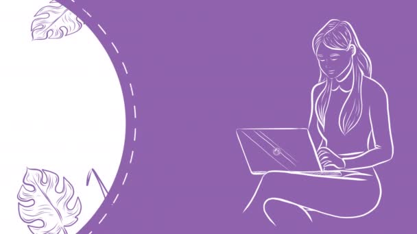 Fundo Animação Para Web Com Mulher Desenhada Mão Usando Laptop — Vídeo de Stock